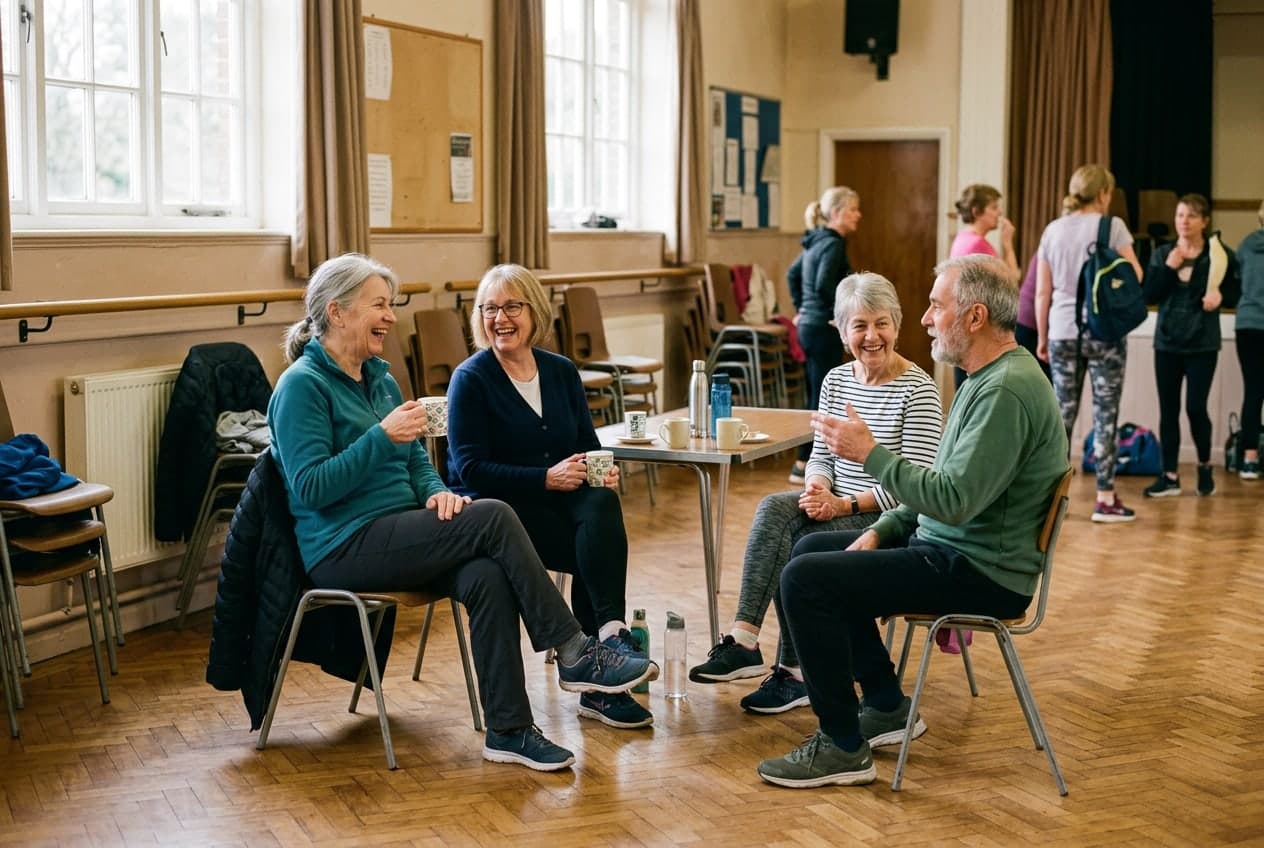 Dancers chatting over a cup of tea after class